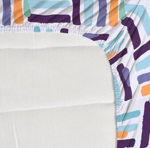 Image of NEW LEAF Premium 100% Cotton Feel Elastic Fitted Single Mattress Bedsheets with 1 Pillow Cover| All Around Elastic 200 TC Supersoft | (Size-78+36+6 inches, Aqua Purple Strokes
