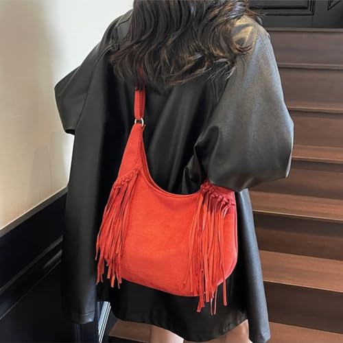 Image of Women Vintage Suede Fringe Hobo Bag Tote Shoulder Bag Crossbody Bag and Hippie Western Cowgirl Purse Shoulder Bag