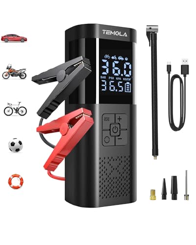 Image of TEMOLA Portable Car Jump Starter with Air Compressor, Car Battery Jump Starter, 12V Portable Jump Box, 150PSI Tire Inflator with LCD Display & LED Light for Gas and Diesel Vehicles