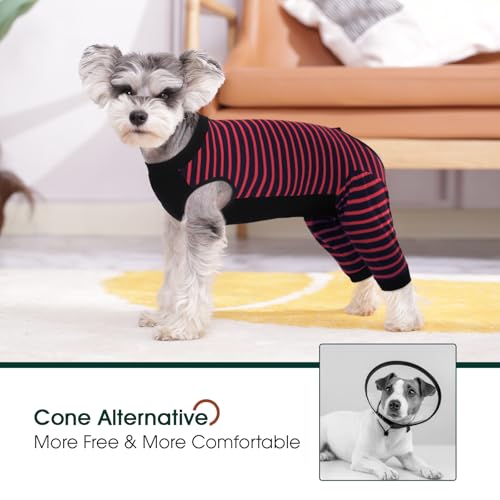 Image of Kuoser Dog Recovery Suit with Anti Licking Rear Leg Sleeve, Red M | Abdominal Dog Surgical Suit with Pants Cover Protect Wounds, Dogs Elbow Protector Soft Pet Surgery Onesie Cone Alternative