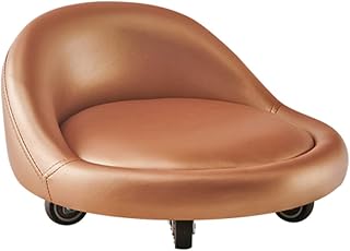 Wood Low Rolling Stool with Wheel,Footstool Roller Seat Short Rolling Foot Stools with Universal Swivel Caster Wheels Pu Leather Little Stools on Wheel 23cm (Brown)