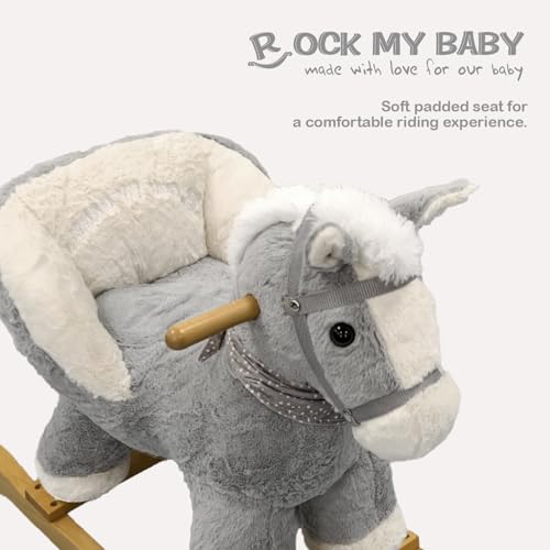 Rock My Baby Rocking Gray Horse with Chair, Plush Stuffed Rocking Pony with Realistic Sound, Baby Rocker Animal for Toddlers 1-3 Ride on,CPC Certified - Thumbnail 7