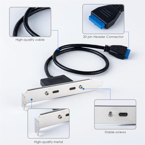 Image of cablecc 5Gbps 19 /20Pin USB3.0 Motherboard to Dual Ports USB-C Type-C Female PCI-E Back Panel Cable 50cm