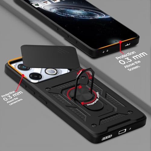 Image of Pikkme Back Cover for Infinix GT 20 Pro 5G | 360 Protection Case | Sliding Camera Shield Cover & Ring Holder Stand D10 Tough Armor Bumper Case (Black)