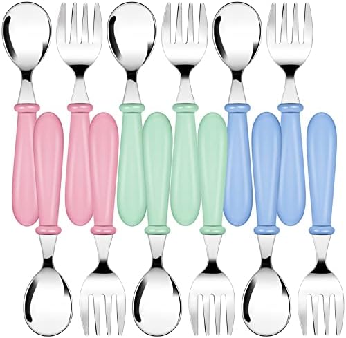 12 Pieces Fork and Spoon Silverware Set Stainless Steel Utensils Flatware Round Handle Utensils Silverware Flatware Cutlery Set for Home, Kitchen and Restaurant