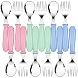 12 Pieces Fork and Spoon Silverware Set Stainless Steel Utensils Flatware Round Handle Utensils Silv