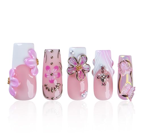LOVFUL Short Press on Nails Gilded Sakura | Handmade Acrylic