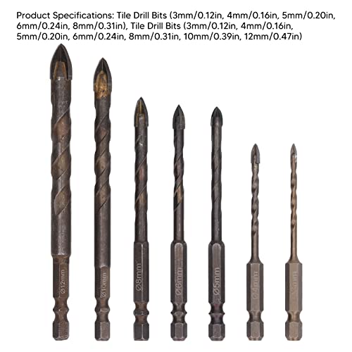 Hex Power Bits, Precise And Easy Stamping Sturdy Drill Bits Stable Fast Speed Cemented Carbide For Glass For Full Tile (7 Piece Set) #TOP6