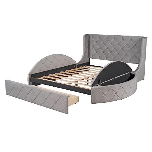 Bellemave AGUO-LP000815AAE Velvet Upholstered Queen Platform Bed thumb #4