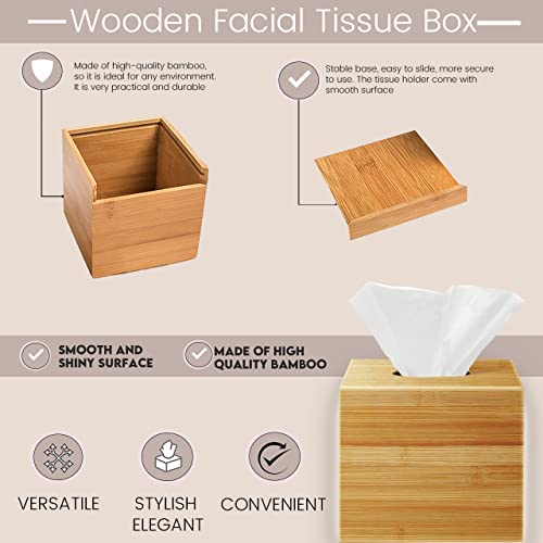 Square Bamboo Tissue Box Cover, Water Resistant Wooden Facial Tissue Box For Bathroom, Office Desk, Nightstand 16 X 14 X 14 Cm #TOP5