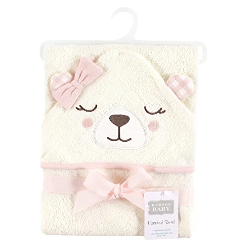 Image of Hudson Baby Unisex Baby Cotton Poly Animal Face Hooded Towel, Gingham Bear Girl, One Size