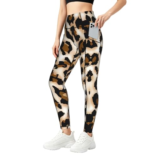 Pantalones de yoga de leopardo para gimnasio y uso diario con bolsillo lateral