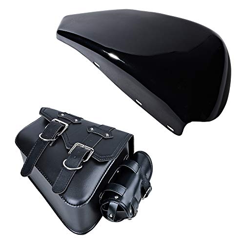 Glossy Black Battery Cover and Motorcycle Solo Saddle Bag Pannier Storage Compatible with 2004-2013 Harley Sportster XL 1200 883 (Left Side)