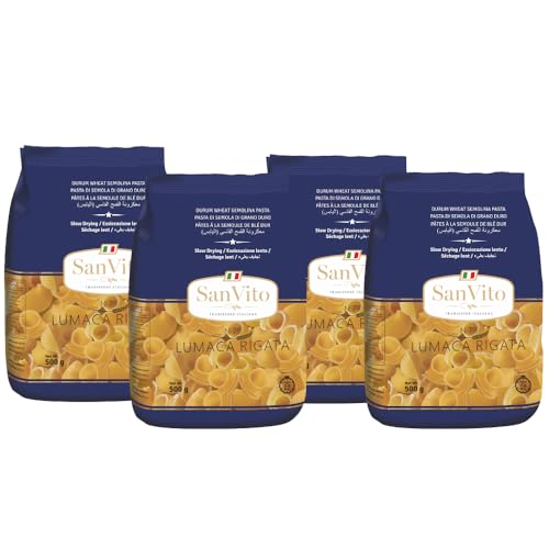 San Vito Lumaca Rigata Pasta 500g (Pack of 4) | Premium Durum Wheat Semolina | Authentic Italian Shape | Bronze Cut for Sauce Retention | Al Dente Perfection