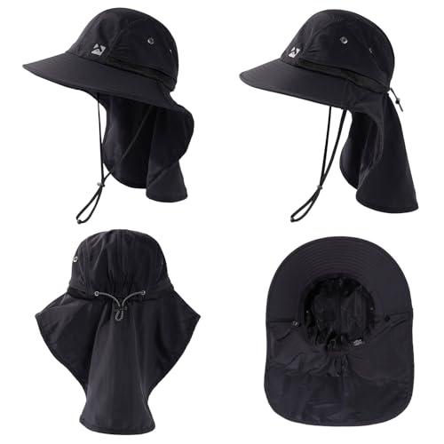 Image of Oversized XL XXL Mens Sun Hat Big Head Neck Flap Shade Waterproof UPF50+ Wide Brim Hat Fishing Safari Hiking