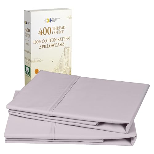 California Design Den Standard Queen Size Pillowcase Set - 400 Thread Count, 100% Cotton Sateen, Set of 2 Pillow Covers, Soft and Breathable - Dusky Lavender Grey