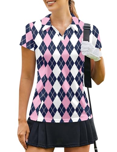 Image of PINSPARK Womens Golf Shirt Short Sleeve Polo V-Neck Quick Dry Tennis Tops | Moisture-wicking Breathable Fabric, Classic Collar, Slim Fit, Ideal for Golf Tennis Pickleball Casual