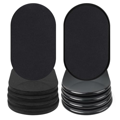 8 Pack Reusable Large Furniture Movers Sliders for Carpet and Hardwood Floors, 9-1/2 x 5-3/4 Oval 4 PCS Felt Furniture Sliders for Wood Floors and 4 PCS Furniture Moving Sliders for Carpet (Black)