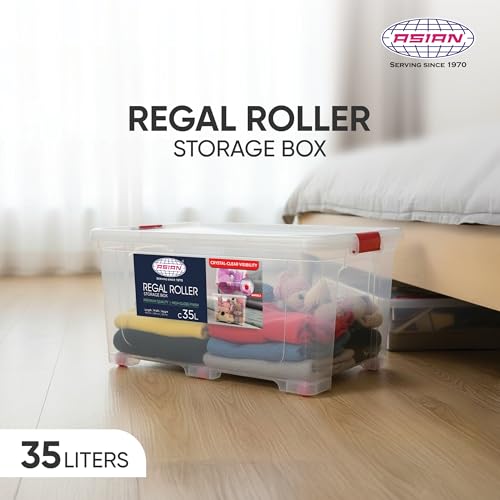 Image of Asian Plastowares - Regal Roller | 35 Ltr - Storage Box | Stackable Organizer for Clothes, Toys, Kitchen, Makeup & More | BPA-Free, Space-Saving Design | Multipurpose Boxes | Transparent