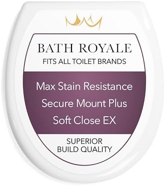 Bath Royale Soft Close Toilet Seat Round with Lid BR500-00 White,...