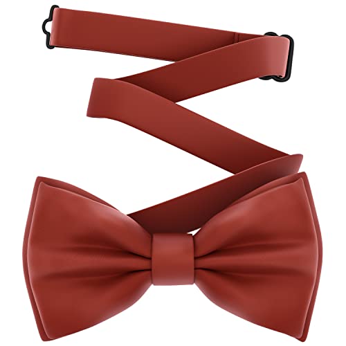 Adam Young Boy's Terracotta Blue Bow Tie Pre-Tied Style Formal Satin Classic Bowtie for Tuxedo Faux Silk (Medium, Rust)