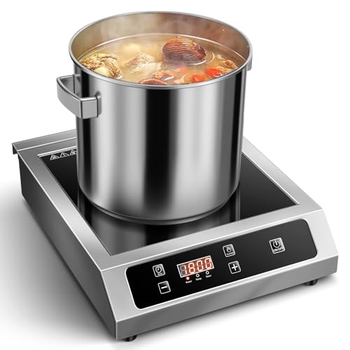 Zomagas Portable Commercial Induction Cooktop,1800W Induction Burner with Sensor Touch and LCD Screen,ETL-Certified Single Electric Burner,Ten level precise temperature control, Large 8” Heating Coil