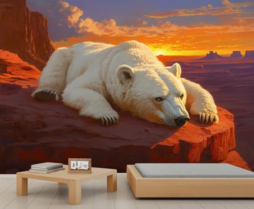 HYGIUID Polar Bear Mural Sunset Rocks Wallpaper