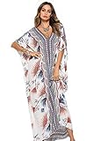 Women Long Tunic Dress Kaftan Maxi Dress Batwing 3/4 Sleeve Plus Size Summer Dress