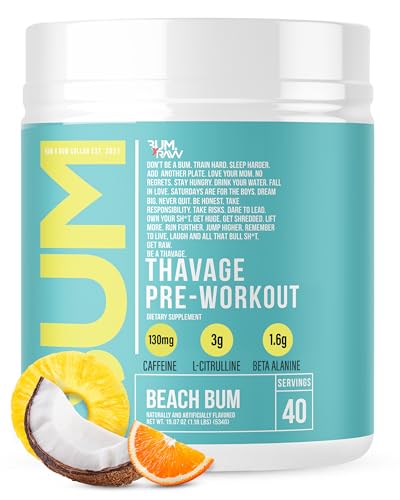 RAW Pre Workout Powder, Thavage (Beach Bum) - Chris Bumstead Sports Nutrition Supplement for Men & Women - Cbum Pre Workout for Working Out, Hydration, Mental Focus & Energy - 40 Servings