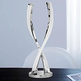 BOBOPAI Modern LED Spiral Table Lamp, Curved Aluminum Desk Lamp, 12W Dimmable Bedside Lamp with Touch Switch, Night Light for Bedroom, Living Room, Office, Height 38Cm, 2M Cable, Chrome