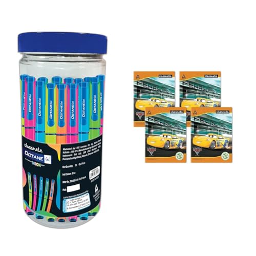 Image of Classmate - Octane Neon- 25 Blue Gel Pens | Smooth Writing Pens| Water-proof Ink For Smudge-free Writing| Preferred By Students For Exam & Class Notes| Study At Home Essential & Notebook | 172 Pg ...