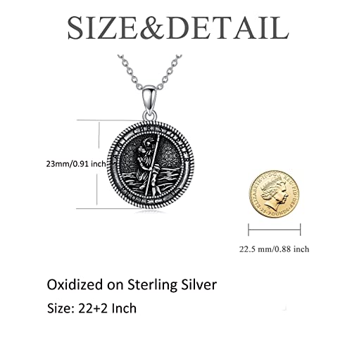 Bhubrea 925 Sterling Silver St Christopher Necklace For Men Women Round Saint Christopher Medal Pendant Necklace Medallion Necklace Archangel Protect Us Catholic Religious Jewelry Gifts #TOP2