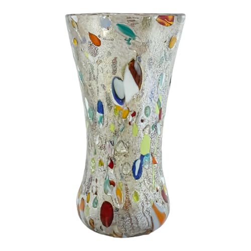 Vase en verre de Murano soufflé à la main, pièce d'exception multicolore de Venise