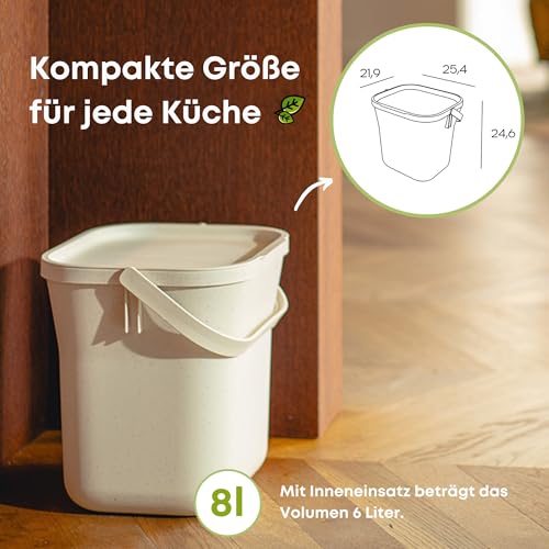 Urbalive Design Biomülleimer Küche 8L mit herausnehmbarem Sieb - Komposteimer Küche mit Deckel - Kleiner Mülleimer für alltäglichen Biomüll - Spülmaschinenfest, mit Kaffeesatz-Beimischung hergestellt – Bild 4
