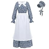 NSPSTT Pioneer Dress Women Colonial Dress Prairie Amish Costume for Adult Women,Blue L
