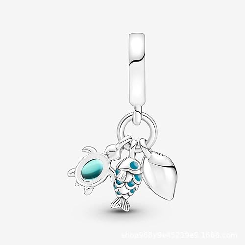 Miniatura 2 de Colgante triple de plata de ley 925 con diseño de pez, tortuga marina y caracola, regalo de cuentas de joyería para mujer, pulsera y collar
