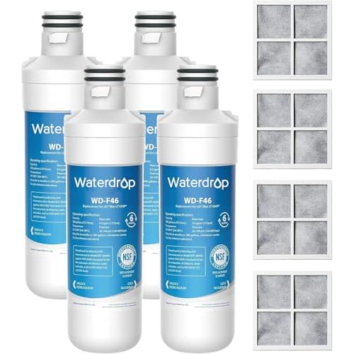 Waterdrop LT1000PC ADQ747935 Refrigerator Water Filter and Air Filter, Replacement for LG® LT1000P®, LMXS28626S, LFXS26973S, LFXS26596S, LFXS28596S, ADQ74793501, ADQ74793502 and LT120F®, 4 C