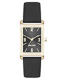 Nine West Orologio da donna con cinturino in saffiano, Nero/Oro, classico
