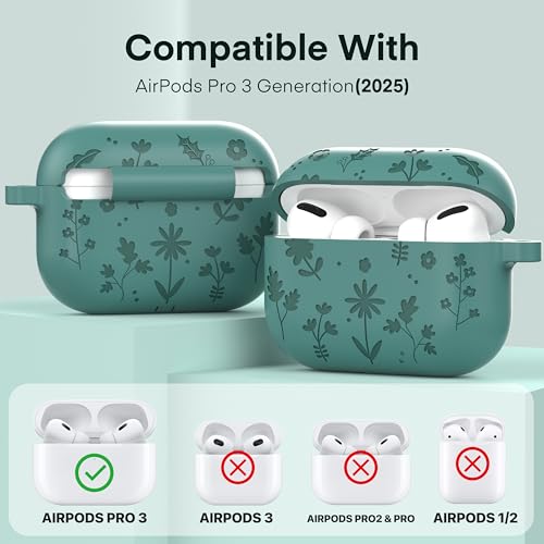 Maxjoy for AirPods Pro 3 Case Cover 2025,Engraved Soft Silicone Green — view 2
