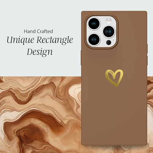 Image of COCOMII Rectangle for iPhone 13 Pro Max Case, Golden Brown Silicone Hearts