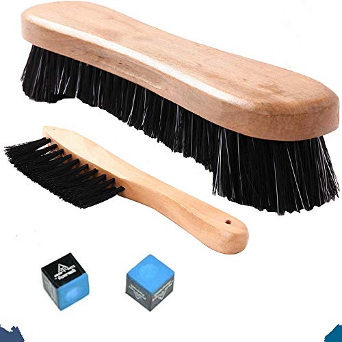 Alikeke Nylon Bristle Under Rail Wooden Pool Table Brush Rail Brush with Billiard Cue Shaft Slicker Snooker Cloth Cleaner and Box of 12 Cubes of Pool Cue Chalk, Billiard Accessories