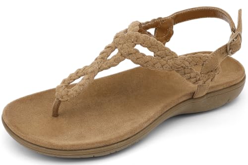 Image of UBFEN Womens Flat Sandals T-Strap Thong Sandals with Arch Support