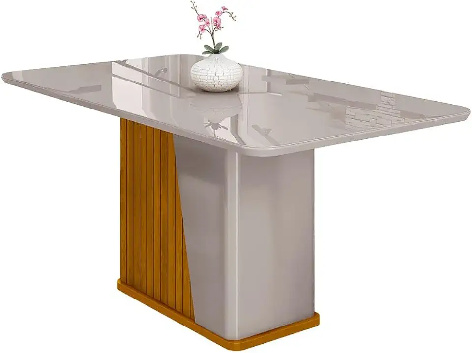 Mesa de Jantar Harmonia 6 Lugares com Tampo de Vidro Naturale/off White