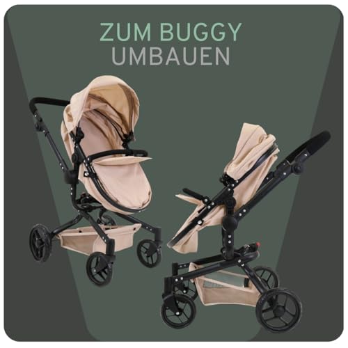 Bandits & Angels Puppenwagen Beige Modern Angel 2in1 Sand ab 3 Jahren – Puppenbuggy – Für Mädchen – Verstellbarer Schieber 48-81 cm – Komplett zusammenklappbar – Mit Einkaufskorb – Bild 7