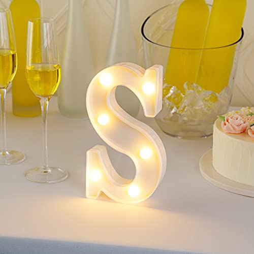 Image of Restaurantware-Illumify 4.7 x 1.2 x 8.7 Inch Light Up Letter, 1 Durable Marquee LED Light - Letter S, Touchproof, White Plastic Party Light, Keyhole Slot, For Parties, Weddings, Or Special Events