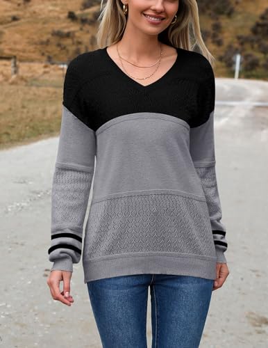 Image of Zeagoo Womens 2026 Fall Sweaters Casual Long Sleeve Ribbed Knit Pullover V Neck Lightweight Crochet Pullover Sweater Top