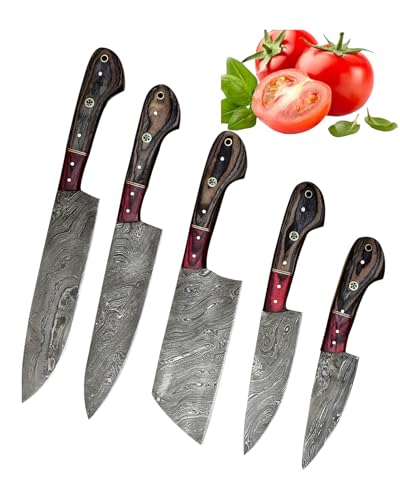 CraftTal Damastmesser-set-Damast küchenmesser set Handgefertigtes 67 Echtes Damast lagen 5-teilig, komplettes Küchenmesser-Set, Hackmesser,...