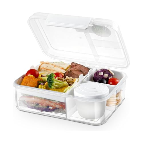 EASYLOCK Lonchera Bento de 1650 ml con compartimentos, cajas de ensalada para almuerzo con contenedor de aderezo, caja bento para escuela, oficina, picnic (blanco)