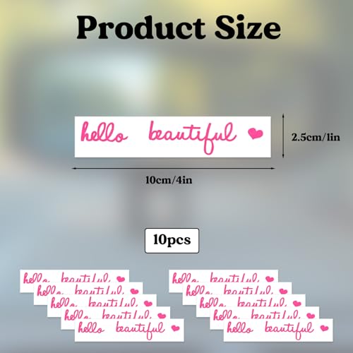 Image of 10X Hello Beautiful Rearview Mirror Decal, Vinyl Car Window Stickers for Women - Self Affirmations Water Bottle Laptop Decals Gift Accessories