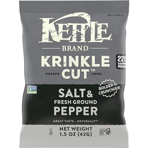 Image of Kettle Brand Potato Chips, Krinkle Cut, Salt & Fresh Ground Pepper Kettle Chips, 1.5 Oz (Pack of 24)